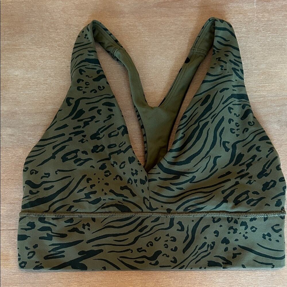 Athleta Olive Animal Print Sports Bra XS